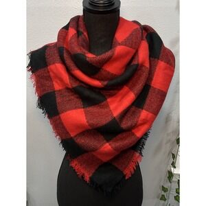 Flannel Scarf Shawl Women's Black Red Plaid Checkers Neck Warmer